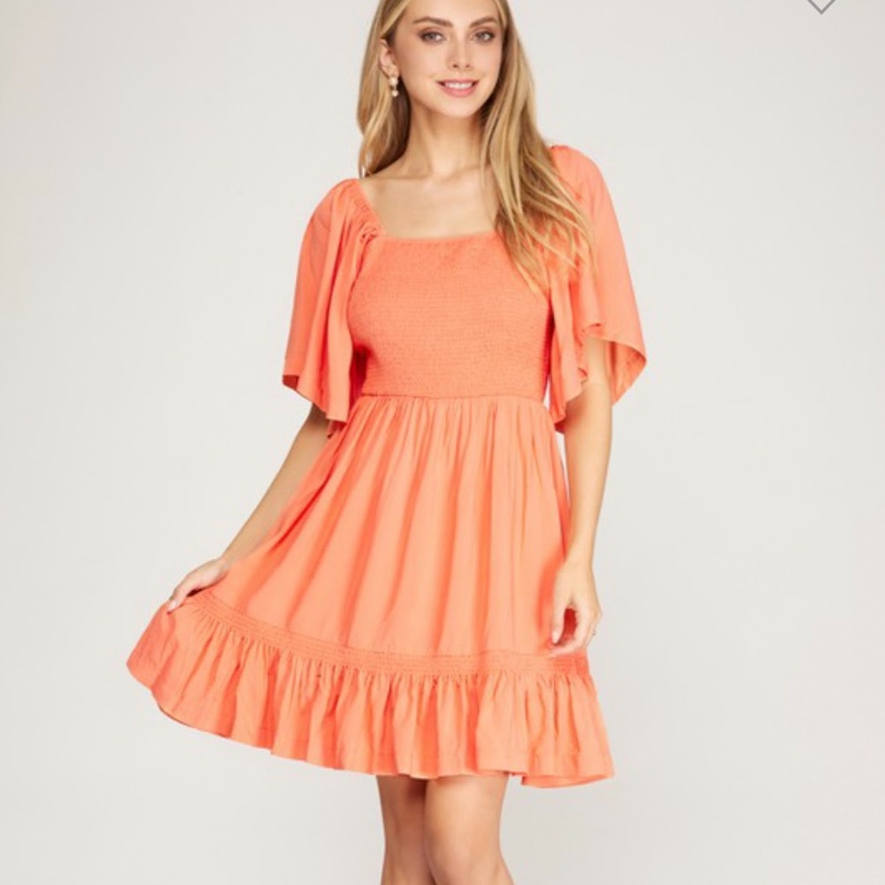She+Sky Cantaloupe Colored summer dress with tie back and ruffle hem🧡🍑 NWT